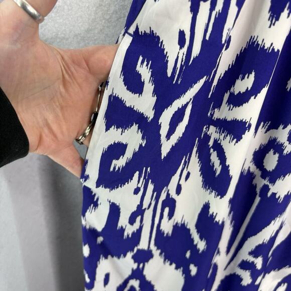Athleta Women’s Sz XL Blue White Ikat Bloom Ripple Maxi Dress Back Tassels NWT - Picture 7 of 11